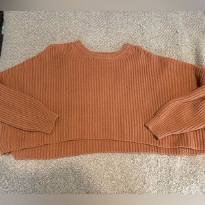 Cotton Candy Brown Crew Neck Sweater with Ribbed Knit